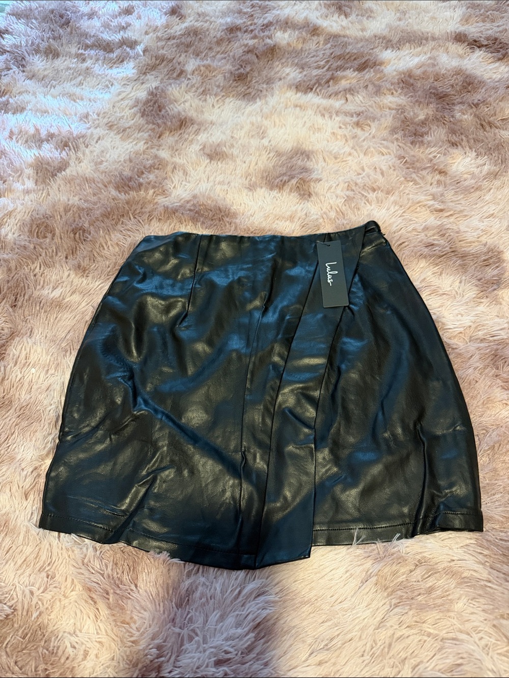 Lulu's Black Faux Leather Wrap Mini Skirt